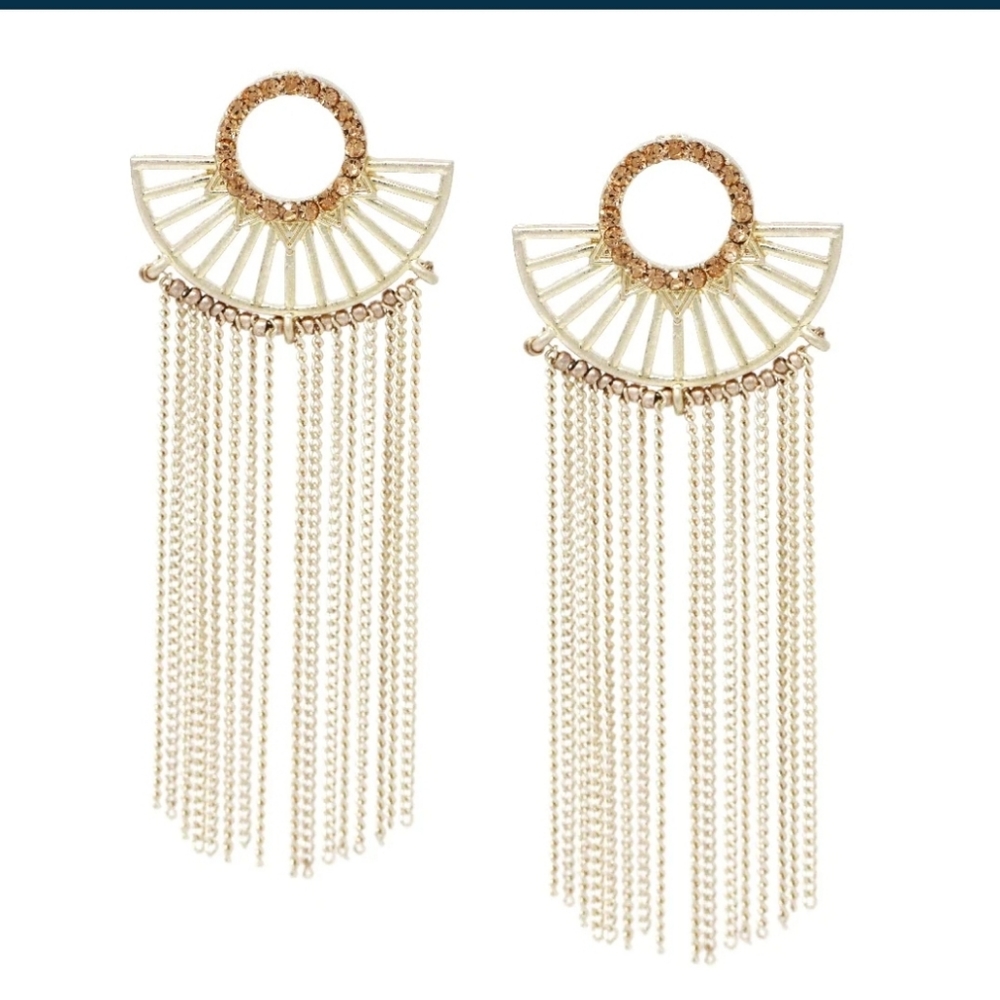 Bohemian Rhinestone Circle Chain Fringe Earrings